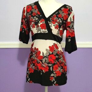 Kress Retro 90s Boho Floral Kimono Style Jersey Top S